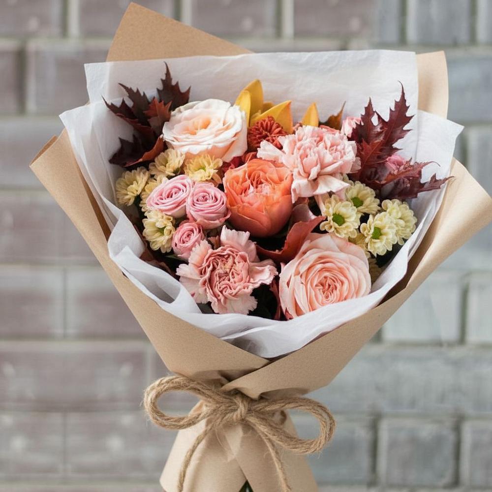 Букет цветов из: Гвоздики, Хризантемы и Розы в Кировске Мурманской области