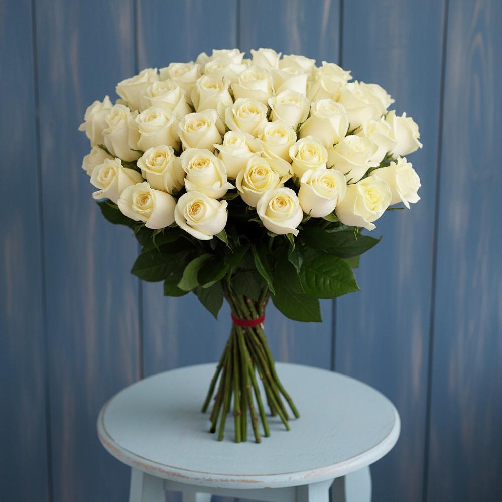 Букет 51 Белая роза Эдлесс Лав в Кировске Мурманской области