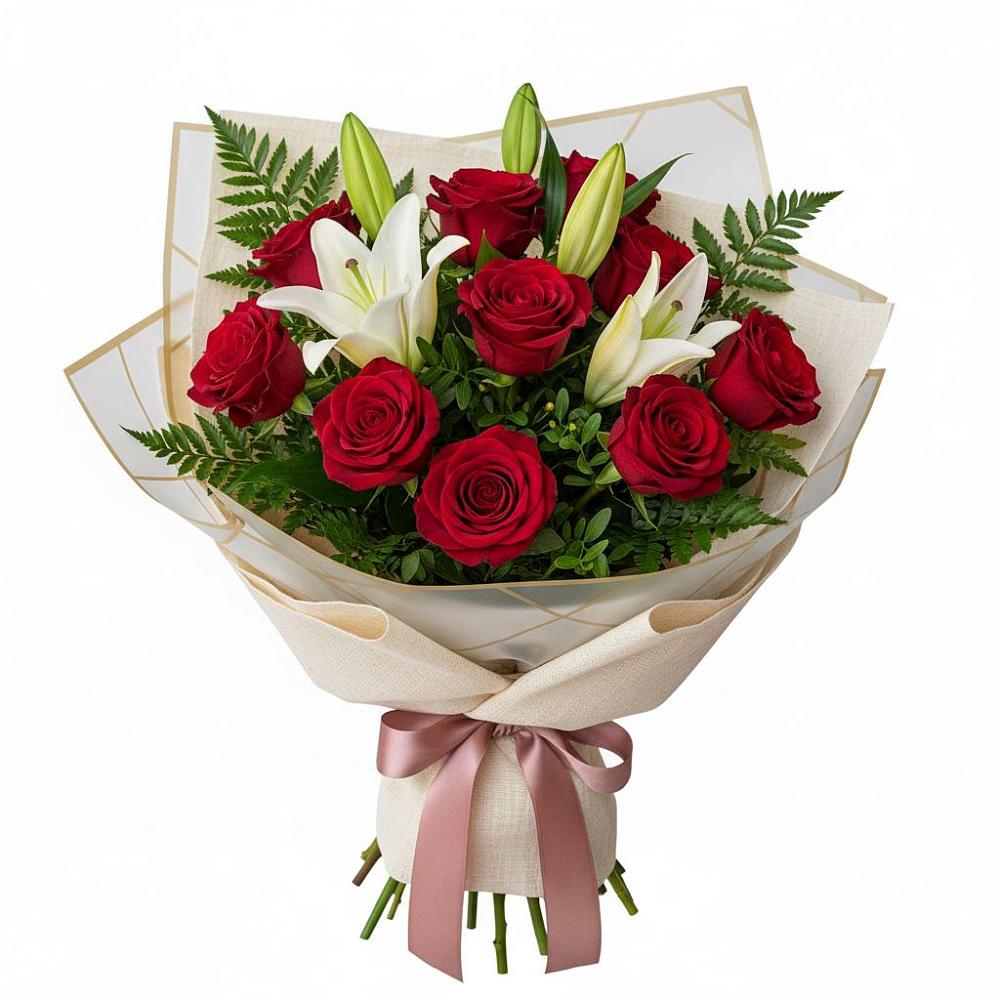 Букет цветов из: Лилии и Розы в Кировске Мурманской области