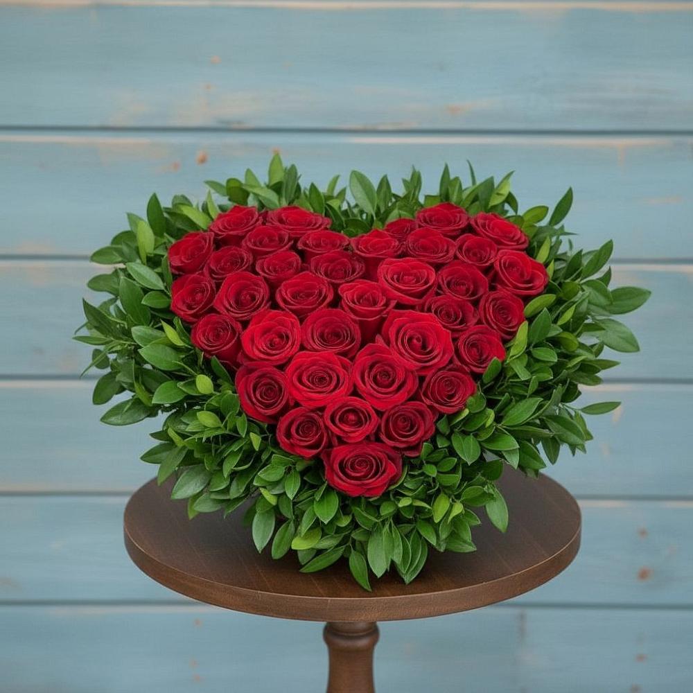 Цветочная композиция из Розы в виде сердца в Кировске Мурманской области