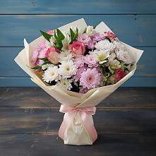 Букет цветов из:  Хризантемы, Альстромерии и Розы в Кировске Мурманской области