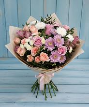 Букет цветов из:  Хризантемы, Розы и Альстромерии в Кировске Мурманской области