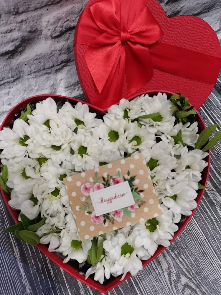 Цветочная композиция из Хризантемы в виде сердца в Кировске Мурманской области